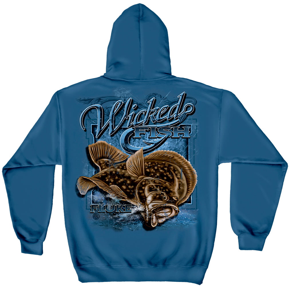 Wicked Fish Fightin Fluke Hooded Sweatshirt by , Indigo Blue, 3XL 