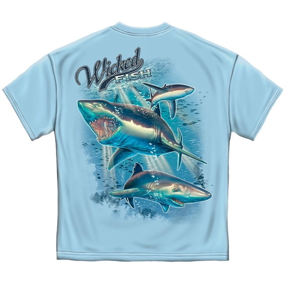 Wicked Fish Shark Fishing T-shirt by , Light Blue