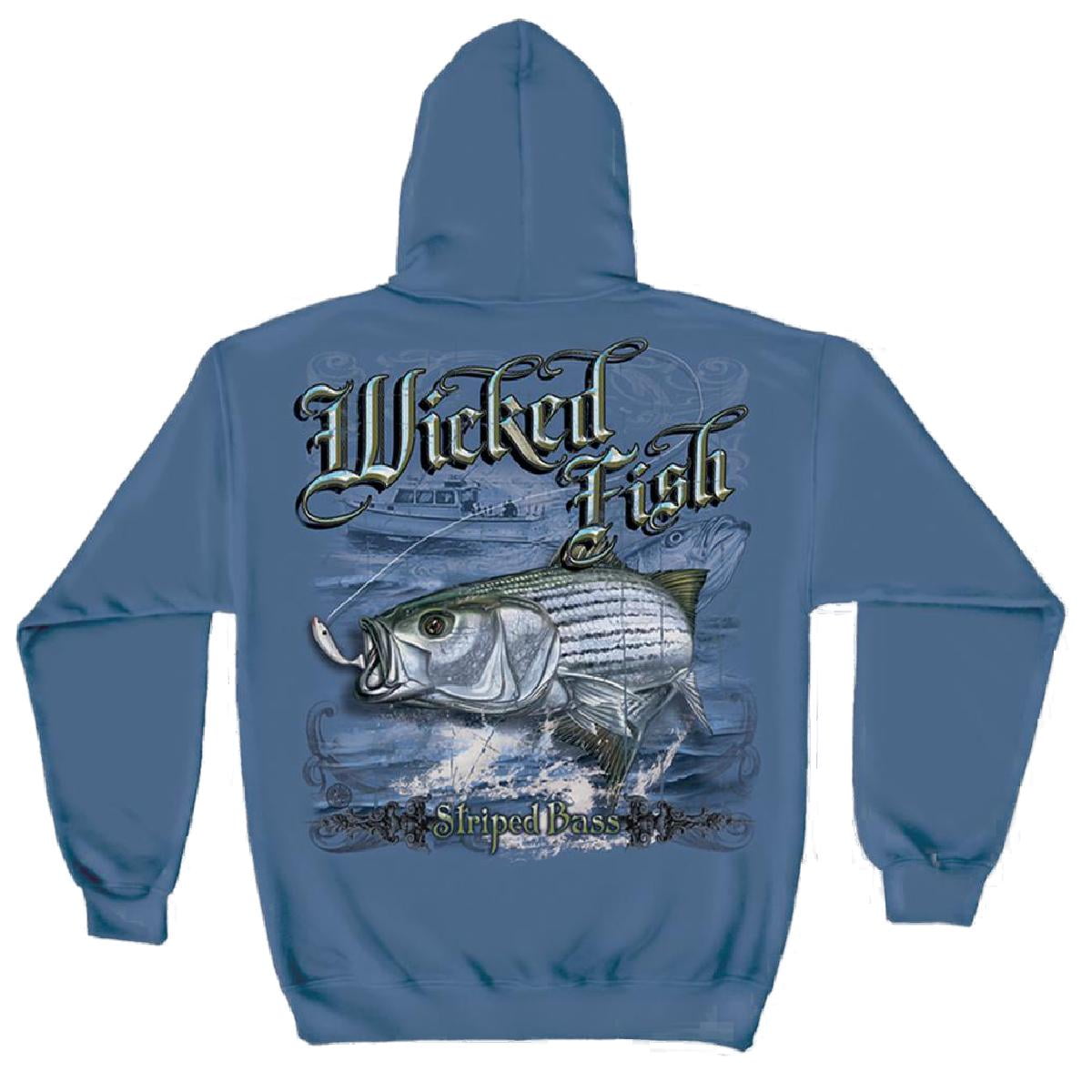 Wicked Fish Striped Bass Hooded Sweatshirt by , Indigo Blue, L 
