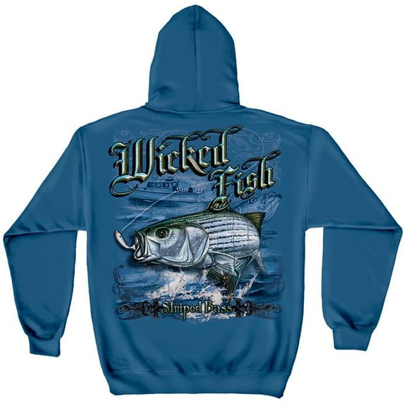 Wicked Fish Striped Bass Hooded Sweatshirt by , Indigo Blue, L