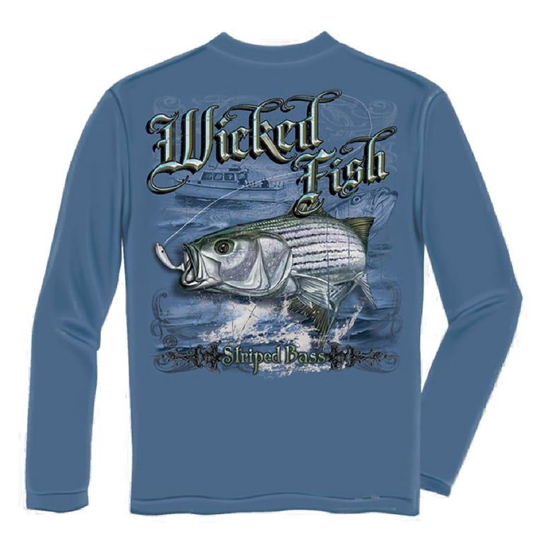 Wicked Fish Striped Bass Long Sleeve Fishing T-shirt by , Blue