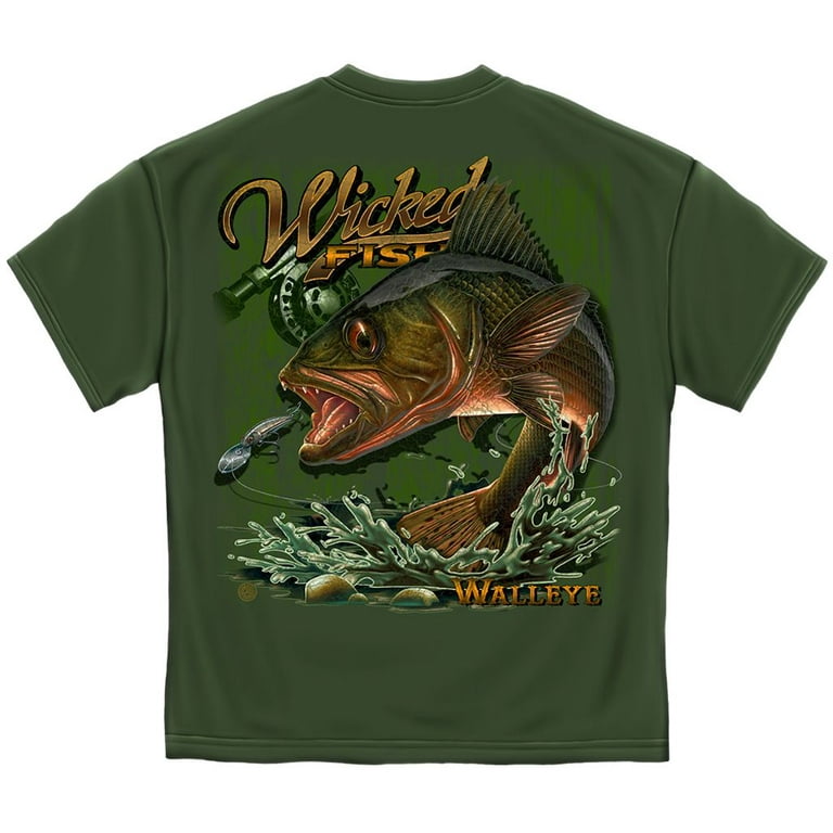 Wicked Fish Walleye Fishing T-shirt by , Military Green