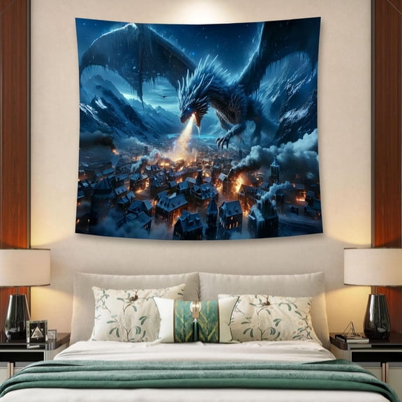 Wicked Flame Dragon Portrait Tapestry Wall Hanging Personalized Animal Background Home Decoration Aesthetics Bedroom Living Room Dormitory Wall Decor 60 x 50 Inches