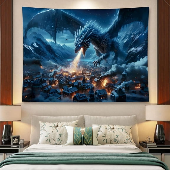 Wicked Flame Dragon Portrait Tapestry Wall Hanging Personalized Animal Background Home Decoration Aesthetics Bedroom Living Room Dormitory Wall Decor 80 x 60 Inches