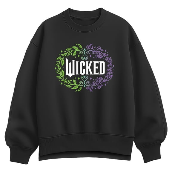 Wicked - Floral Wicked Logo - Ladies Oversized Fleece Crew Sweatshirt