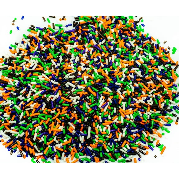 Wicked and Frightful Mix - Orange White Black Purple and Lime Green Halloween Jimmies - Cake Pop Cookie Cupcake Cakes Semi - Sweet Edible Confetti Decorations Sprinkles Dessert Jimmies Toppers - 4 oz