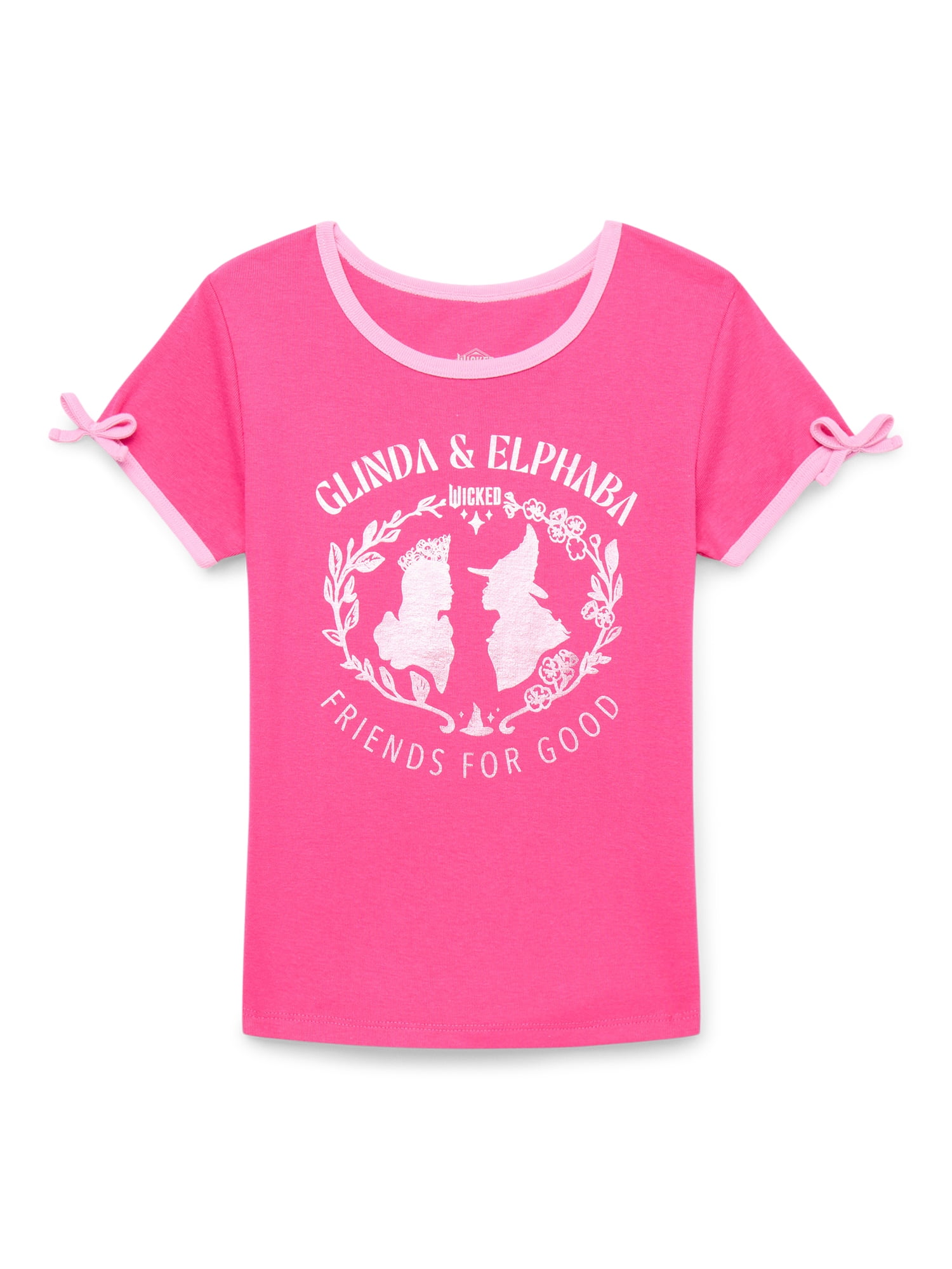 Wicked Girls Short Sleeve Bow Detail Graphic T-Shirt, Sizes 4-16