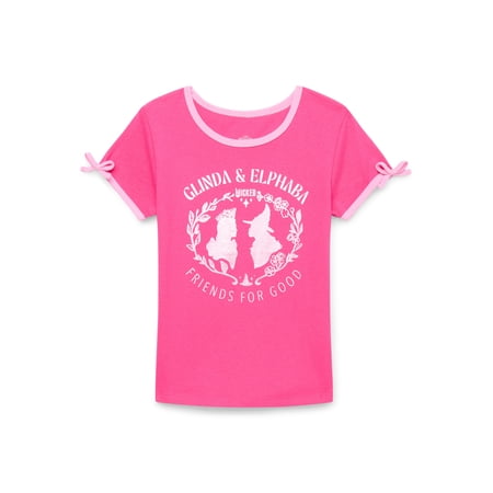 Wicked Girls Short Sleeve Bow Detail Graphic T-Shirt, Sizes 4-16