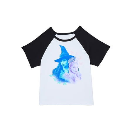 Sanrio Wicked Girls Two Halves Raglan Graphic Tee with Short Sleeves, Sizes 4-16