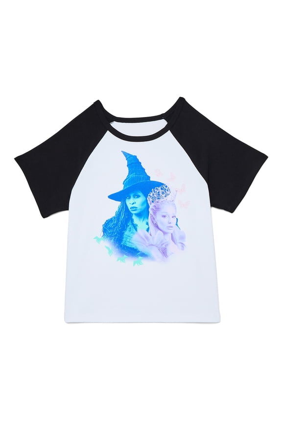Girls Two Halves Raglan Graphic Tee with Short Sleeves, Sizes 4-16