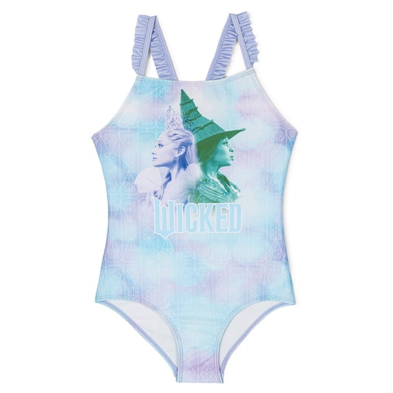 Wicked Glinda Elphaba Square Neck Racerback One Piece Bathing Suit UPF 50+ Tie Dye Little Kid to Big Kid