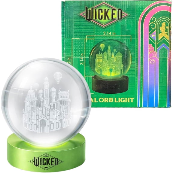 Wicked Globe Light Crystal Orb Lamp with Color Changing LED Glow, USB Powered Night Light with Wooden Base, Decorative Ambient Accent Light for Bedroom, Desk, Kids Room Gift