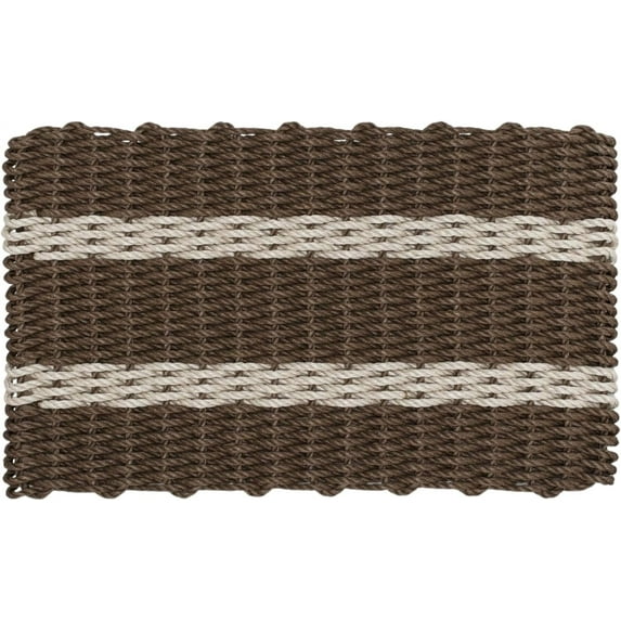 Wicked Good Doormats, Outdoor Door Mats, Marine-Grade Rope Front Door Mats Handwoven in Maine, Nautical Rope Doormat, Lobster Rope Doormat, Brown with 2 Light Tan Stripes, 18" x 30"
