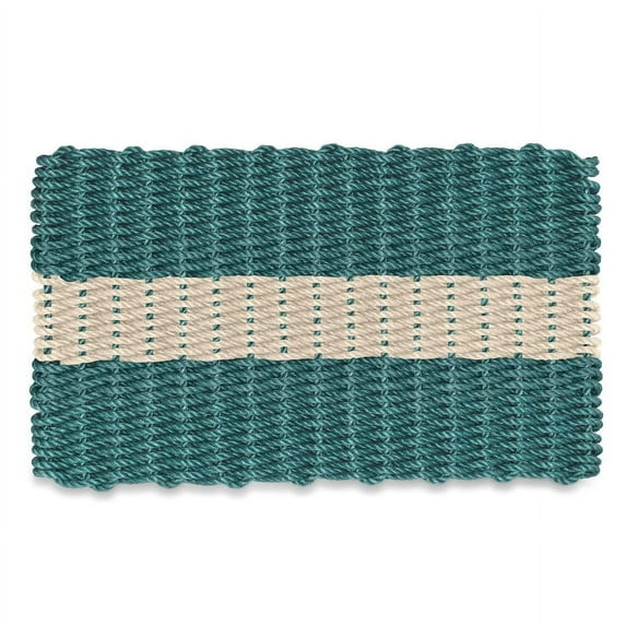Wicked Good Doormats, Outdoor Door Mats, Marine-Grade Rope Front Door Mats Handwoven in Maine, Nautical Rope Doormat, Lobster Rope Doormat, Dark Green with Light Tan Stripe, 18" x 30"