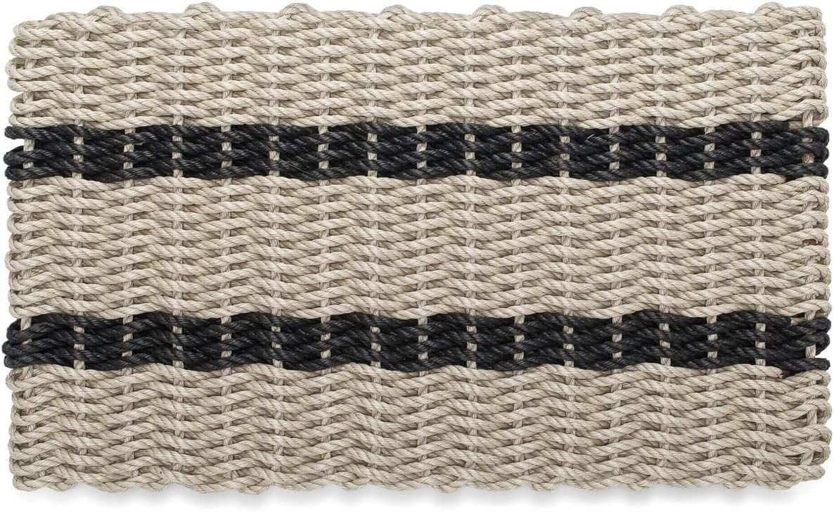 Handwoven Nautical Polypropylene Outdoor Doormat in Tan and Black