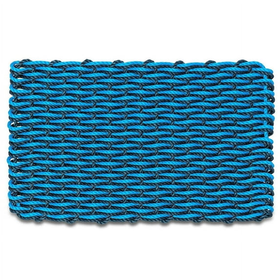 Wicked Good Doormats, Outdoor Door Mats, Marine-Grade Rope Front Door Mats Handwoven in Maine, Nautical Rope Doormat, Lobster Rope Doormat, Navy and Light Blue Double Weave, 24" x 36"