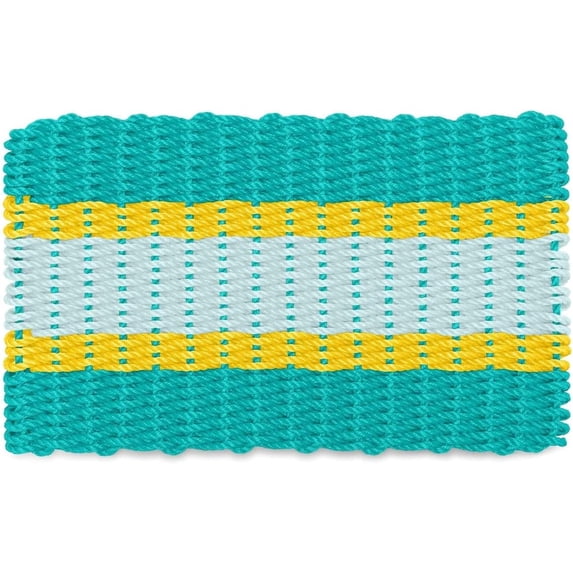 Wicked Good Doormats, Outdoor Door Mats, Marine-Grade Rope Front Door Mats Handwoven in Maine, Nautical Rope Doormat, Lobster Rope Doormat, Teal, Yellow, Seafoam, 24" x 36"