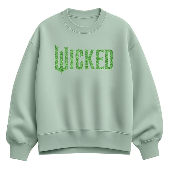 Wicked - Green Glitter Logo - Women's Oversized Fleece Crew Sweatshirt