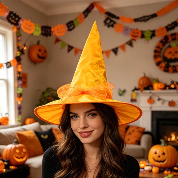 Wicked Halloween Women Witch Hat 15x16 Inch Witches Hats for Women For Cosplay Party Classic Headwear For Events And Celebrations Unisex Prop (Yellow)