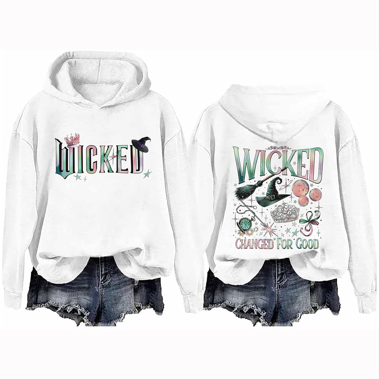 Wicked Hoodie for Women Casual Long Sleeve Pullover Witch Print Hooded ...
