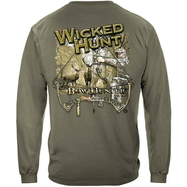 Wicked Hunt Bow Hunting Hunting 100% Cotton Military Green Long Sleeves T-Shirt 4X-Large
