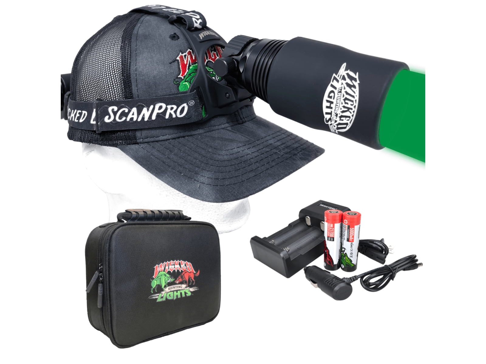 Wicked Hunting Lights ScanPro iC GEN4 LED Green Night Hunting Headlamp, Black
