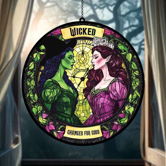 Wicked Inspired Suncatcher Ornament 2024, Wicked Change For Good Wall Hanging, Elphaba And Glinda Decor, Broadway Musicals Movie Fan Gift