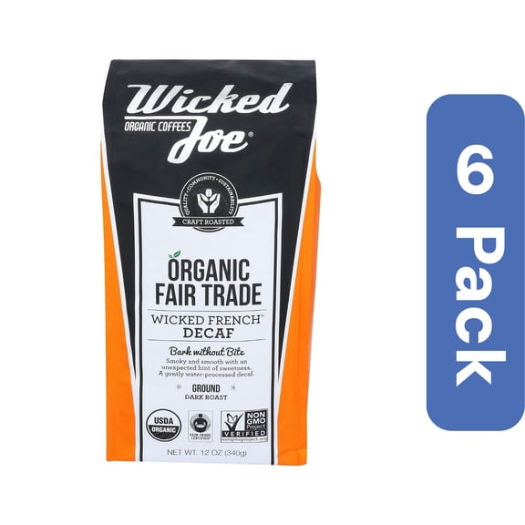 Wicked Joe Coffee Ground Decaffeinated Dark Roast (Pack of 6)