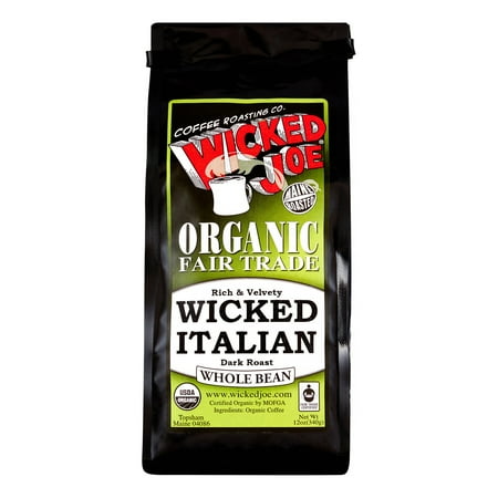 Wicked Joe Organic Medium-Dark Roast Whole Bean Coffee, Italian Roast, 12 Oz, 1 Ct