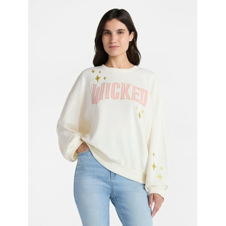 Wicked Women's Glittering Stars Graphic Sweatshirt with Long Sleeves, Sizes XXS-XXL