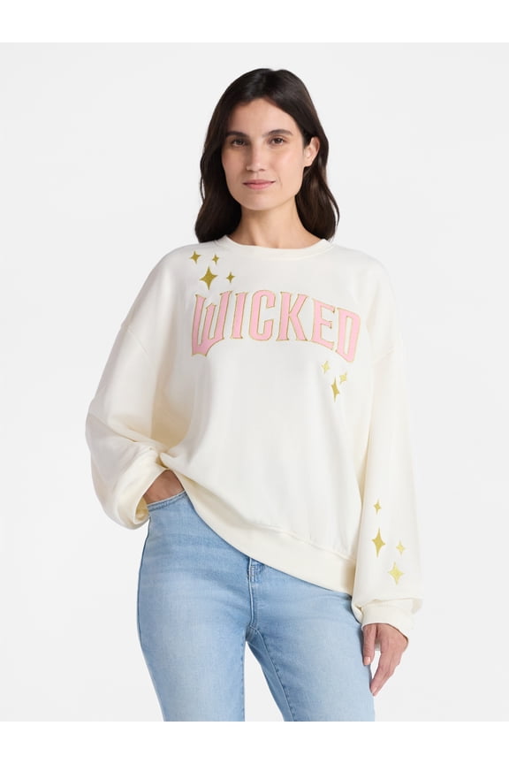 Women's Glittering Stars Graphic Sweatshirt with Long Sleeves, Sizes XXS-XXL