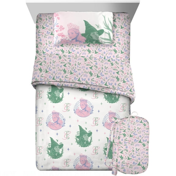 Wicked Kids Pink and Green 6 Piece Reversible Comforter, Bed in a Bag, Twin