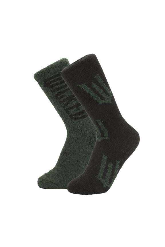 Wicked Logo on Green and Black Womens Chenille Cozy Crew Socks
