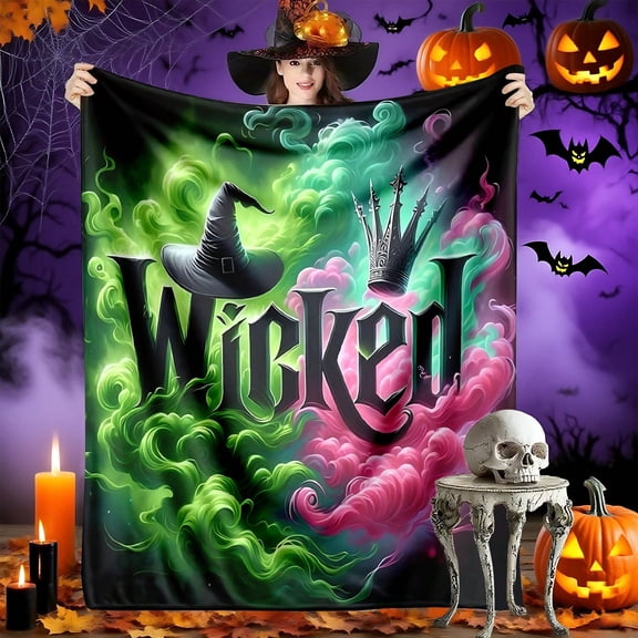 Wicked Magic Spell Flannel Throw Blanket Ultra Soft Warm Cozy Plush Lightweight Blanket  Vampire Theme Parties Halloween Celebration Gift
