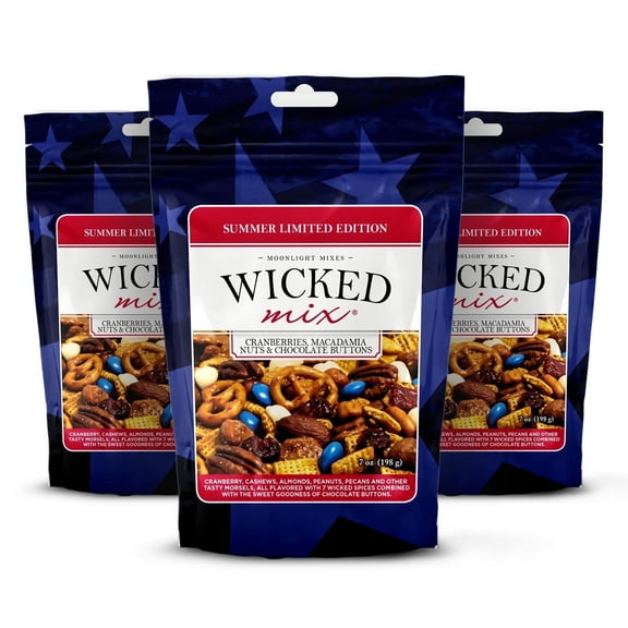 Wicked Mix Summer Edition Snack Mix with Cranberries, Macadamia Nuts & Chocolate Buttons, 7oz (Pack of 3)