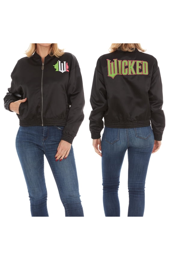 Movie Satin Bomber Jacket w/Printed Lining and Applique Letters