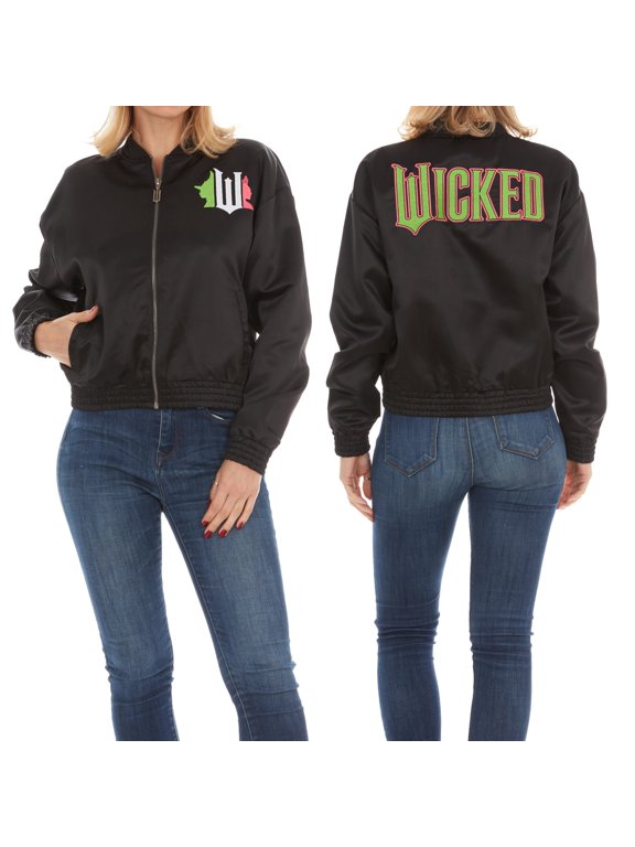Movie Satin Bomber Jacket w/Printed Lining and Applique Letters