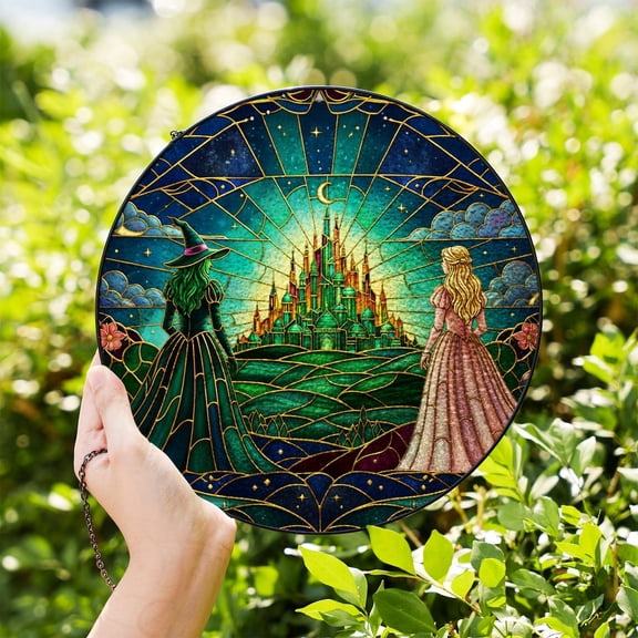 Wicked Musical Glass Suncatcher, Elphaba and Glinda Window Decor, Broadway Art, 3.5 in