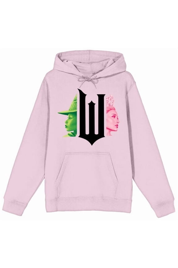 Wicked Part 1 Glinda and Elphaba Green and Pink Adult Cradle Pink Long Sleeve Hoodie-Medium