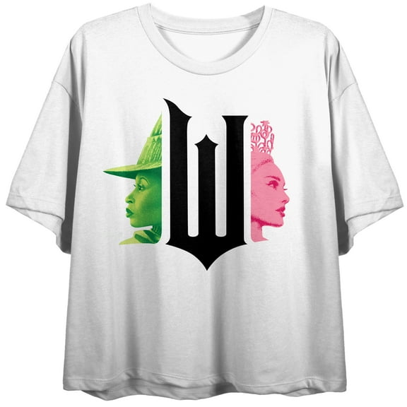 Wicked Part 1 W Character Graphic Women's White Crew Neck Short Sleeve Crop Top-Medium