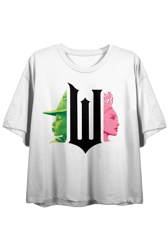 Wicked Part 1 W Character Graphic Women's White Crew Neck Short Sleeve Crop Top-XL