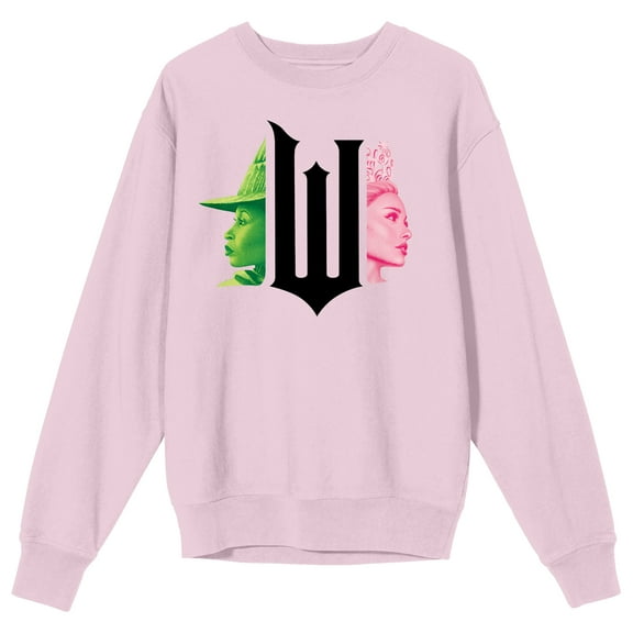 Wicked Part 1 W Character Graphics Women's Cradle Pink Crew Neck Long Sleeve Sweatshirt-Medium