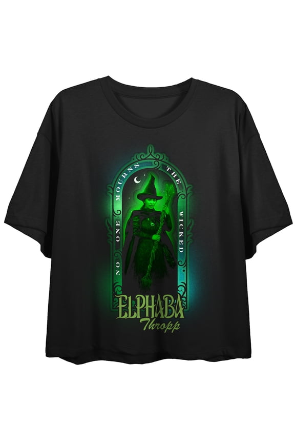 Wicked: Part 2 Elphaba Window Frame Women's Black Crew Neck Short Sleeve Crop Top - Medium