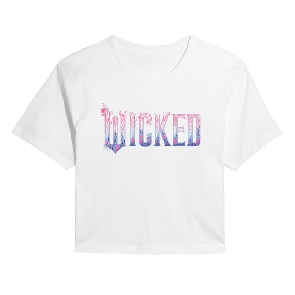 Wicked: Part 2 -  Floral Ombre Logo - Juniors Cropped Short Sleeve Graphic T-Shirt