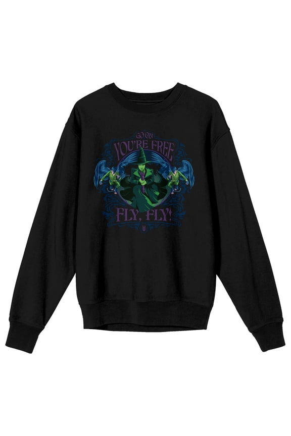 Wicked: Part 2 Go On You're Free Fly Adult Black Crew Neck Long Sleeve Sweatshirt - Medium