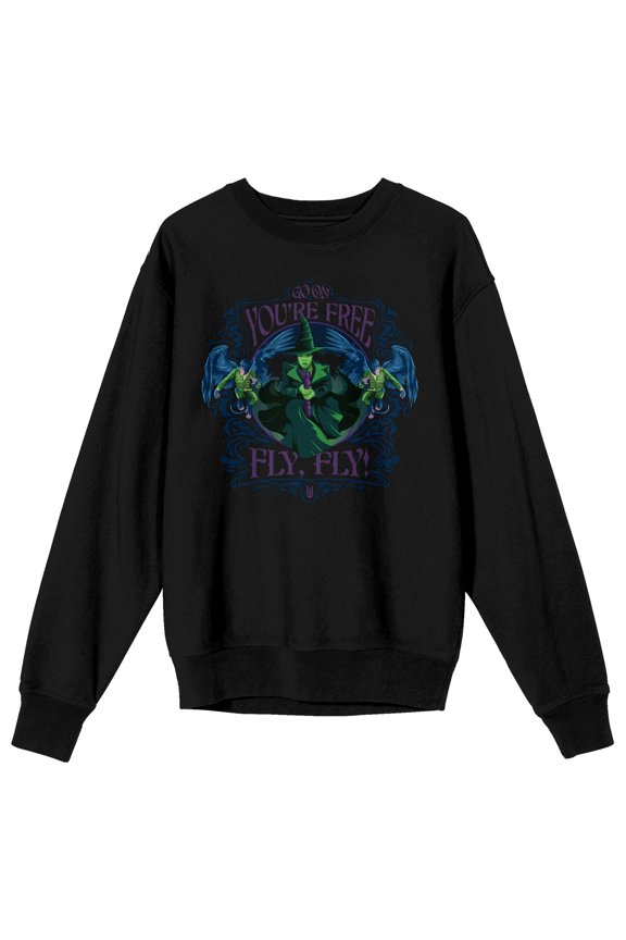 Wicked: Part 2 Go On You’re Free Fly Adult Black Crew Neck Long Sleeve Sweatshirt - XXL