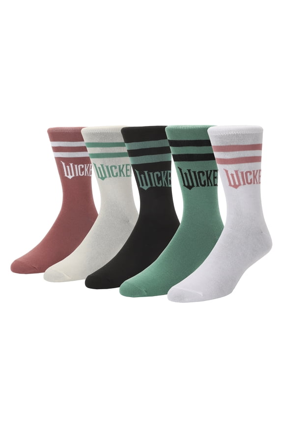 Wicked Part 2 Text Logo Womens 5-Pair Pack Casual Crew Socks