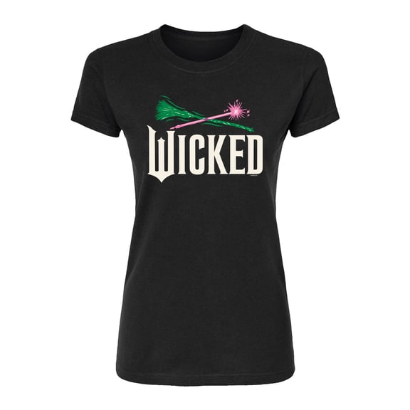 Wicked: Part 2 -  Wand And Broomstick Logo - Juniors Fitted Short Sleeve Graphic T-Shirt