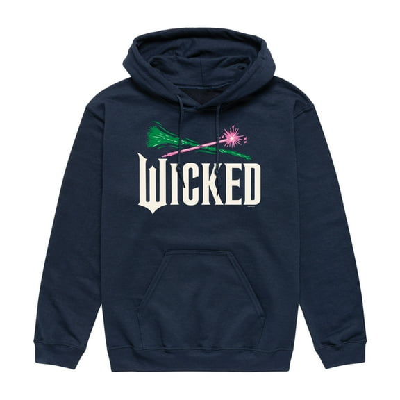Wicked - Wand And Broomstick Logo -Mens Long Sleeve Fleece Pullover Hoodie Graphic Fleece Pullover Hoodie