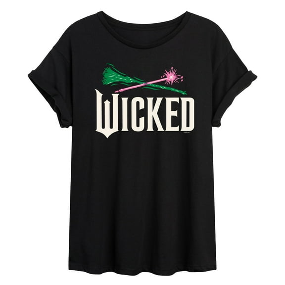 Wicked: Part 2 -  Wand And Broomstick Logo - Women's Oversized Graphic T-Shirt